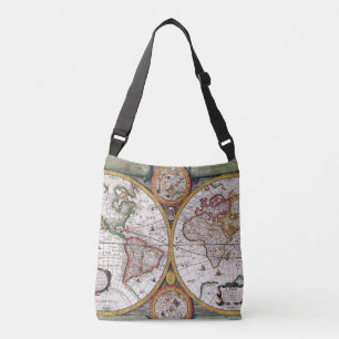 Vintage Antique World Map Beige Axelväska