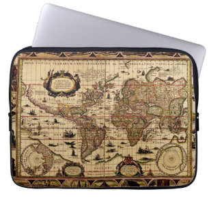 Vintage Antique World Map Design Laptop Fodral