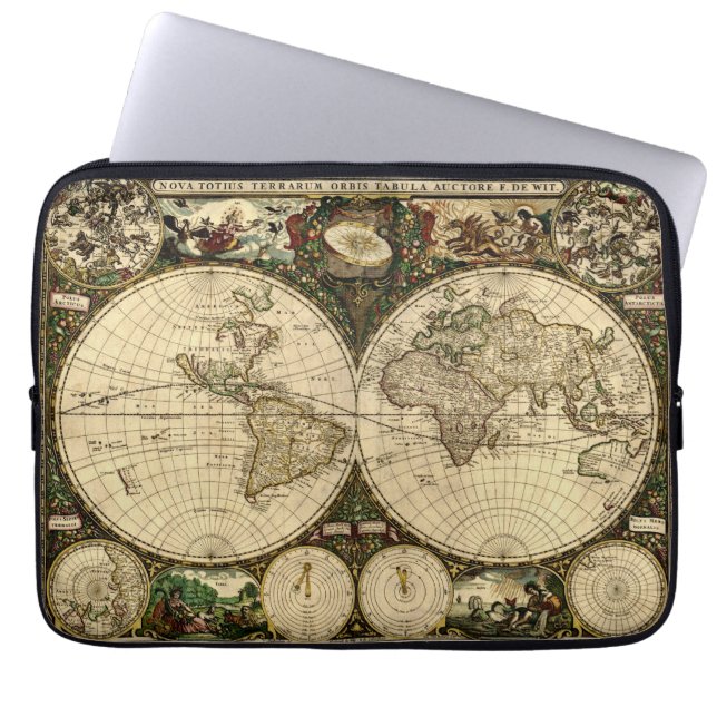 Vintage Antique World Map Laptop Fodral (Framsidan)
