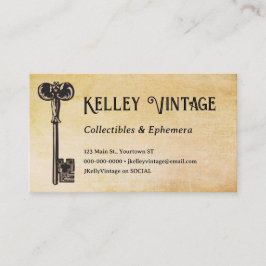 Vintage antiques seller antique nyckel på parker visitkort