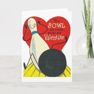 Vintage Antropomorf Bowling Valentine Helgkort