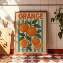 Vintage apelsin botanisk väggkonst | Citrus kök