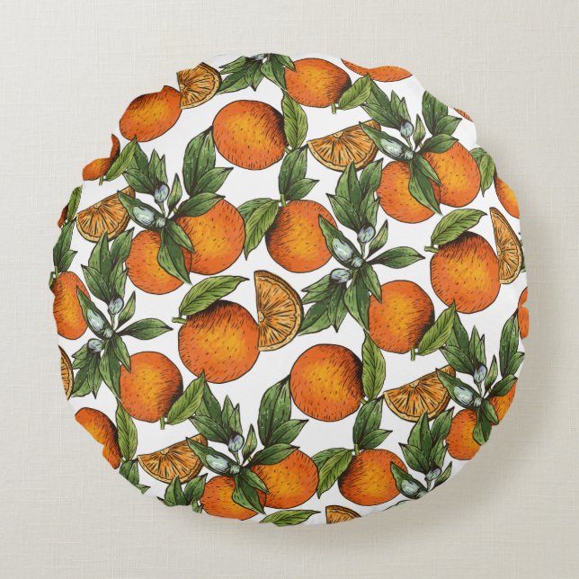 Vintage apelsin Citrusfruktmönster Rund Kudde (Framsidan)
