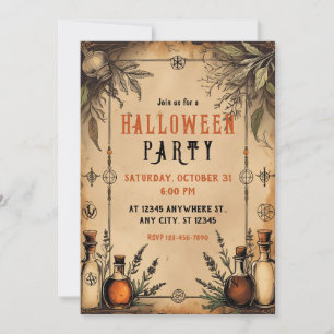 Vintage apotek, trolldrycksflaskor, Halloween Inbjudningar