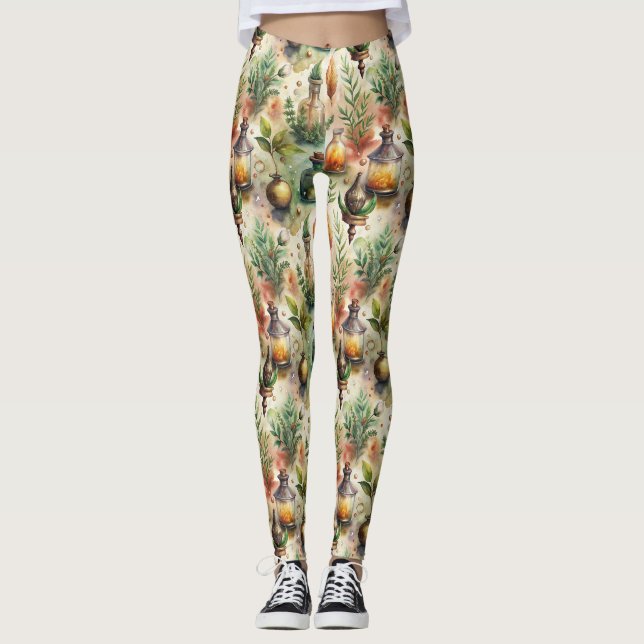 Vintage apoteksflaskor Mönster Leggings (Framsida)