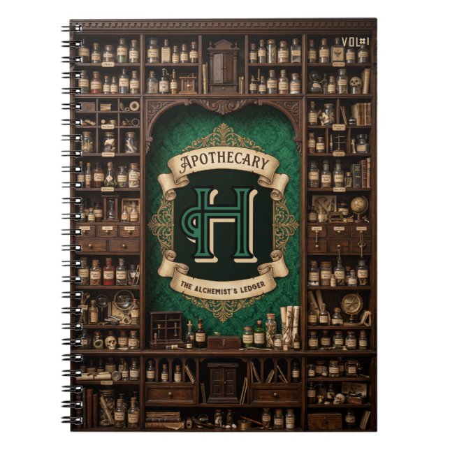 Vintage Apothecary & Alkemist Ledger Monogram Anteckningsbok (Framsidan)