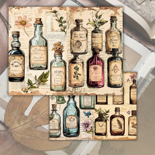 Vintage Apothecary Blommig Skrotjournalpapper (Skapare uppladdad)