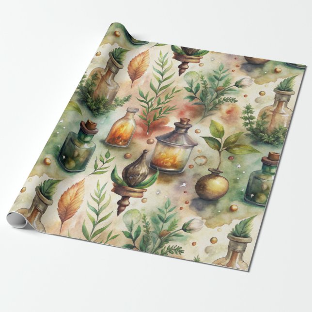 Vintage Apothecary Flaskor Mönster (1) Presentpapper (Utrullad)
