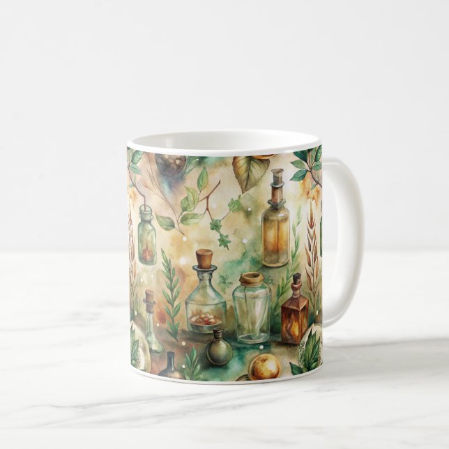 Vintage Apothecary Flaskor Mönster (2) Kaffemugg (Framsida höger)