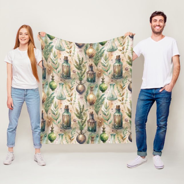 Vintage Apothecary Flaskor Mönster (3) Fleecefilt (På plats)