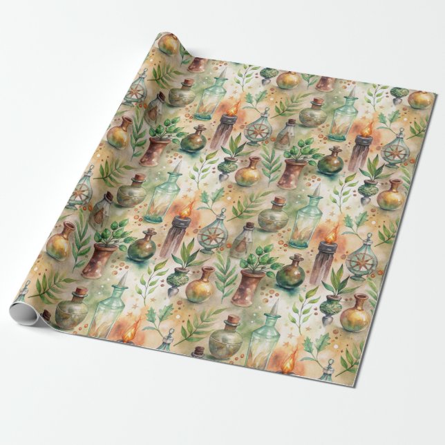Vintage Apothecary Flaskor Mönster (8) Presentpapper (Utrullad)