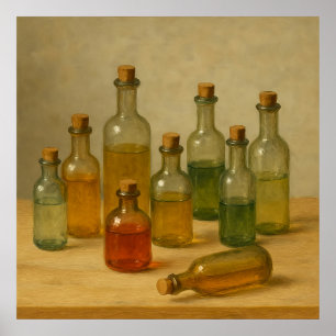 Vintage Apothecary Flaskor still Life - Varmtoner Poster