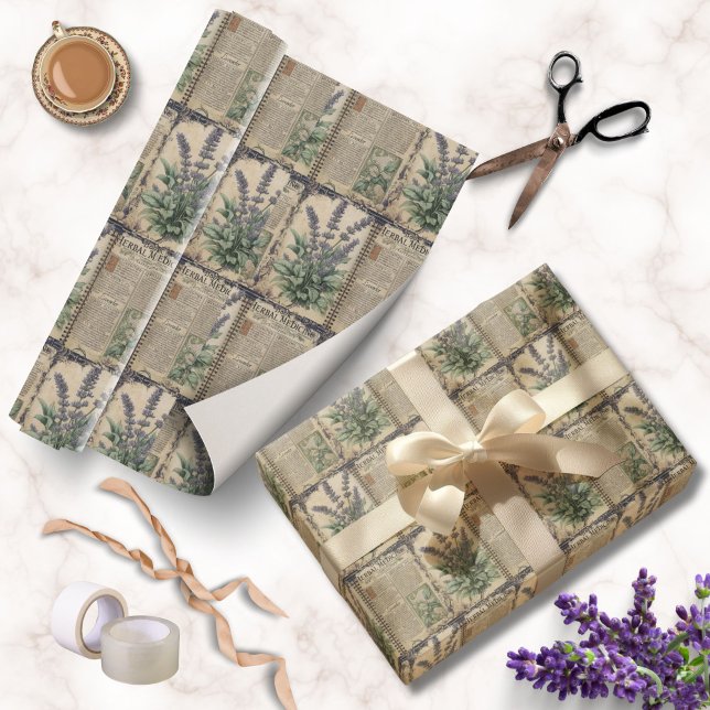 Vintage Apothecary Lavender Garden Presentpapper (Vintage Lavender Dream Apothecary Wrapping Paper for Mother's Day or Garden Lovers Gifts)
