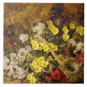 Vintage Apple Blommar Primroses and Bird's Nest Kakelplatta