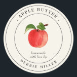 Vintage Apple butter Jelly canning Label Runt Klistermärke<br><div class="desc">Elegant,  enkel och klassisk,  personlig,  etikett för äppelsmör/äppelgelégodis i burk,  med vattenfärgad jordgubbe i vintage och äpple på benvit bakgrund.</div>