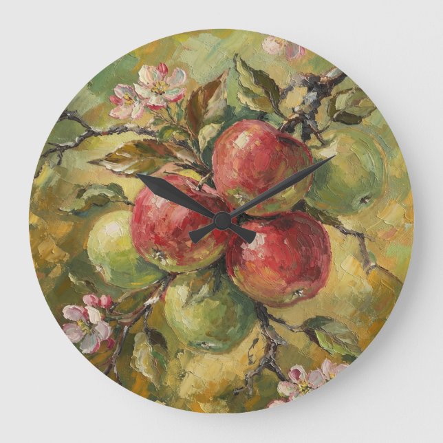 Vintage Äpple Stilleben Stor Klocka (Framsida)