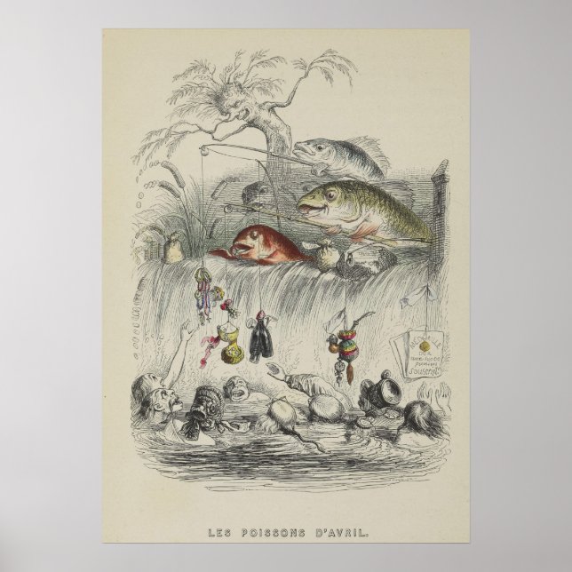 Vintage April Fools Humor Grandville Fishing Poster (Framsidan)