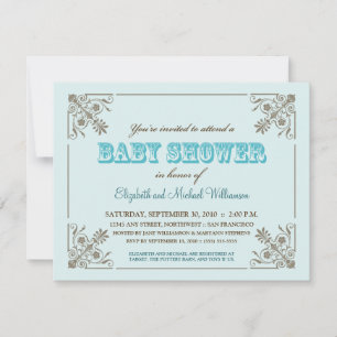 Vintage Aqua Blue Baby Shower-inbjudan Inbjudningar