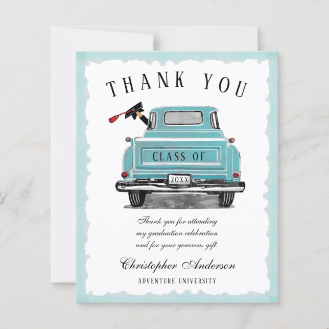 Vintage Aqua Blue Lastbil Studenten - tackkort (Framsida)