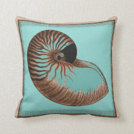 Vintage Aqua Chamoned Nautilus Snäcka Pillow Kudde