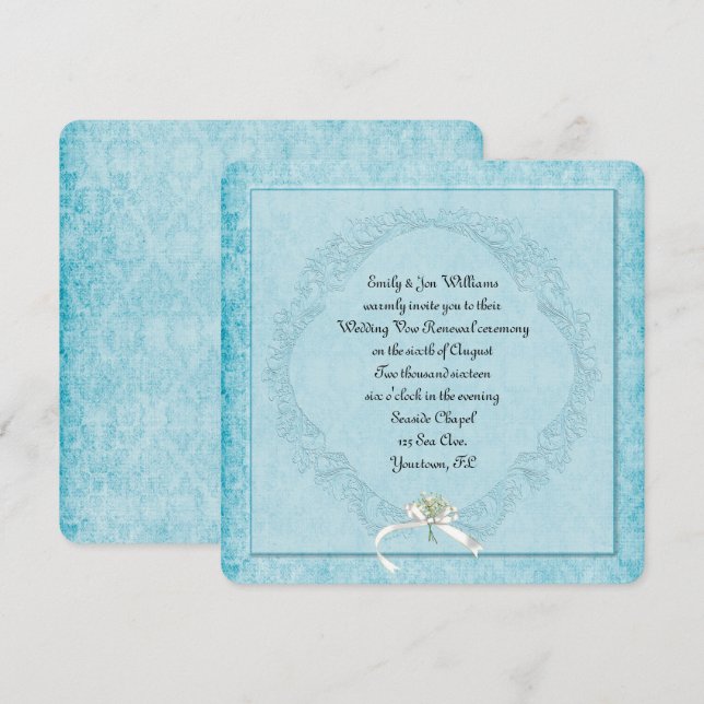 Vintage Aqua Damask Inbjudningar (Fram/baksida)