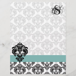 Vintage Aqua Damask Monogram Brevpapper