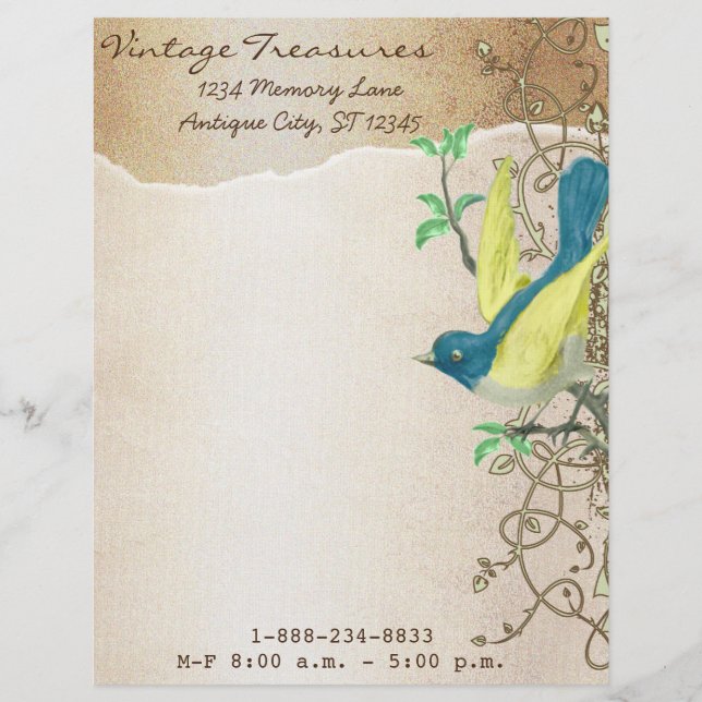 Vintage Aqua Damask Monogram Letterhead Brevhuvud (Framsida)