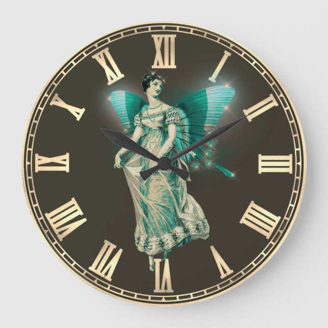 Vintage Aqua Fairy Large Clock Stor Klocka (Framsida)
