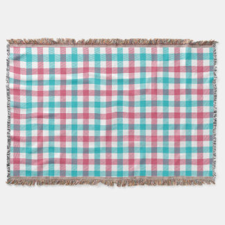 Vintage Aqua och Rosa Rosa Rutigt Mönster Filt