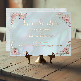 Vintage Aqua Peony Bröllop Folie Save the Date-kor
