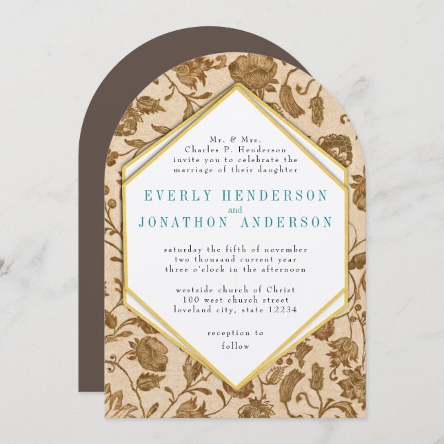 Vintage Aqua Red Love Bird Mönster Bröllop Inbjudningar (Fram/baksida)