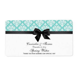 Vintage Aqua Wht Damask Black H Vatten-etikett Fraktsedel
