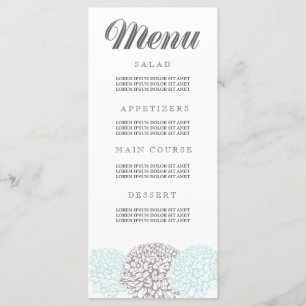 Vintage Aqua Zinnia Flowers Bröllop Menu Cards Meny
