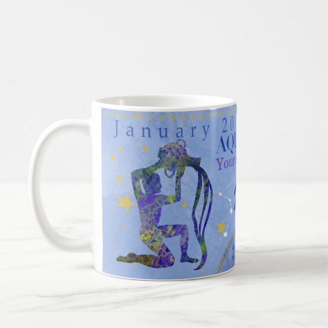 vintage Aquarius zodiac-tecken blå personlig Kaffemugg (Vänster)