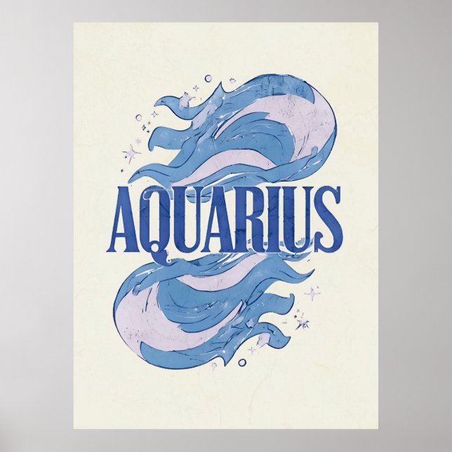 Vintage Aquarius Zodiac-tecken med Abstrakt Vinkar Poster (Framsidan)
