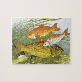 Vintage Aquatic Goldfish Koi Fish, Marine Sea Life Pussel