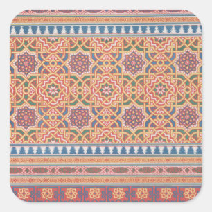 Vintage Arabesque Terracotta Blue Lila Art Fyrkantigt Klistermärke