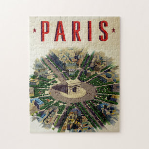 Vintage Arc de Triomphe Paris Illustration Pussel