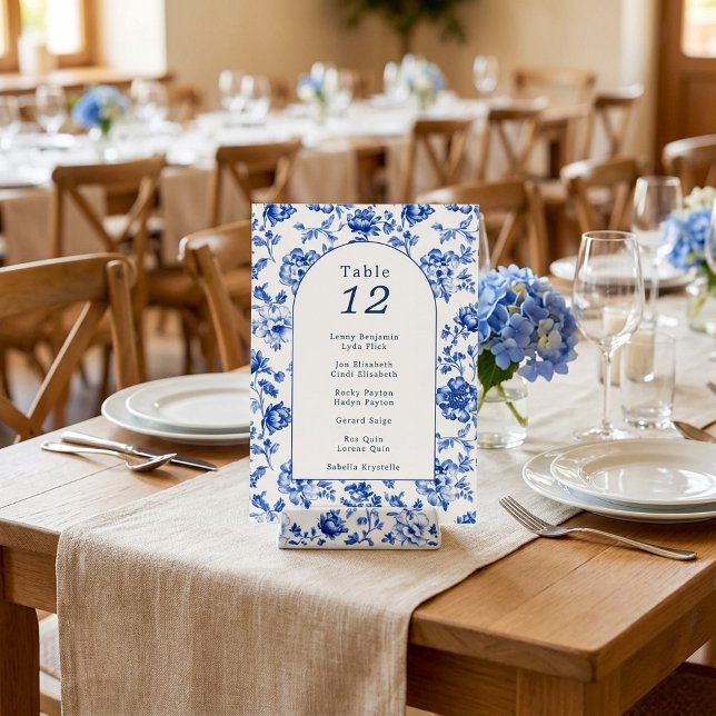 Vintage Arch-delprogram blommigt bord sittdiagram Inbjudningar (Vintage arch delftware floral table seating chart invitation.)
