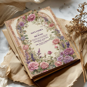 Vintage Arch Lila Rosa ros Blommigt Bröllop Inbjudningar