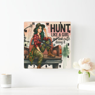 Vintage Archery Girl Hunting Fyrkantig Klocka