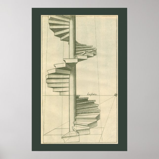Vintage Architectural Trappor, Spiral Staircase Poster (Framsidan)