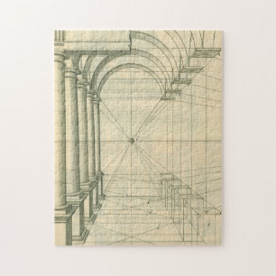 Vintage Architecture, Arches Columns Perspective Pussel