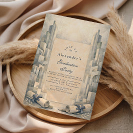 Vintage Architecture Drawing Graduation Inbjudningar