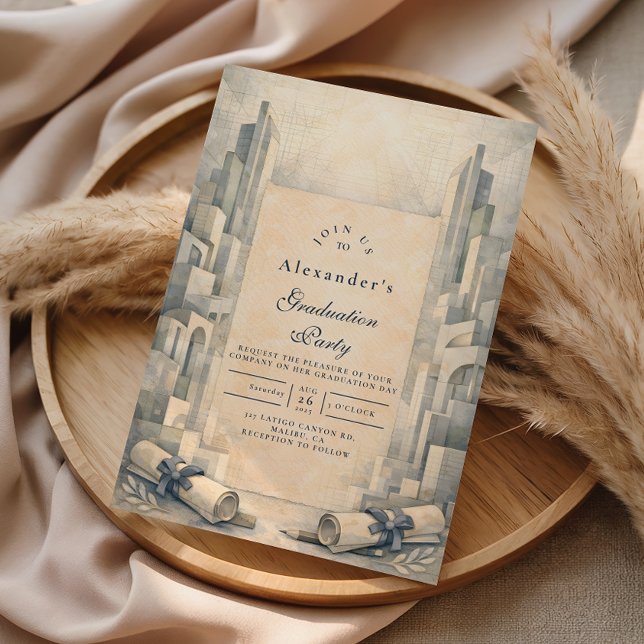 Vintage Architecture Drawing Graduation Inbjudningar (Skapare uppladdad)