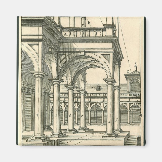 Vintage Architecture, Roman Courtyard med kolumner Magnet (Framsidan)