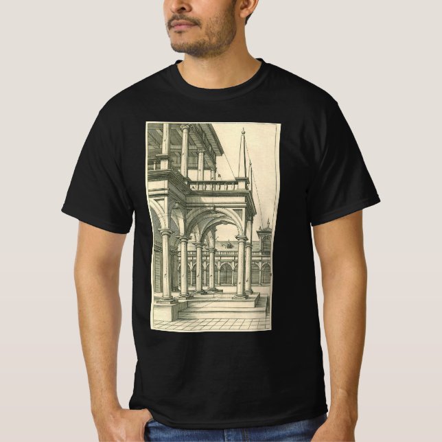 Vintage Architecture, Roman Courtyard med kolumner T Shirt (Framsida)