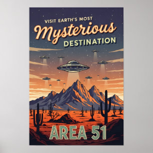 Vintage Area 51 Retro UFO Alien Resa Poster