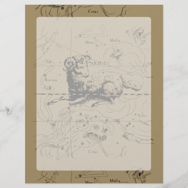 Vintage Aries Constellation Karta Hevelius 1690 (Framsida)