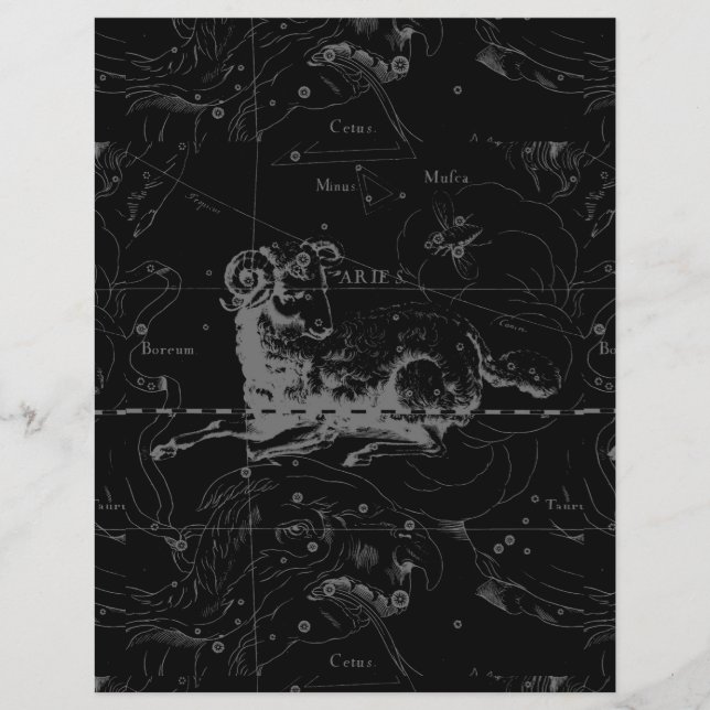 Vintage Aries Sign Constellation Hevelius 1690 Reklamblad (Framsidan)